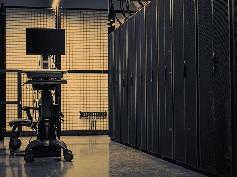 Corredor de racks de servidores em um data center